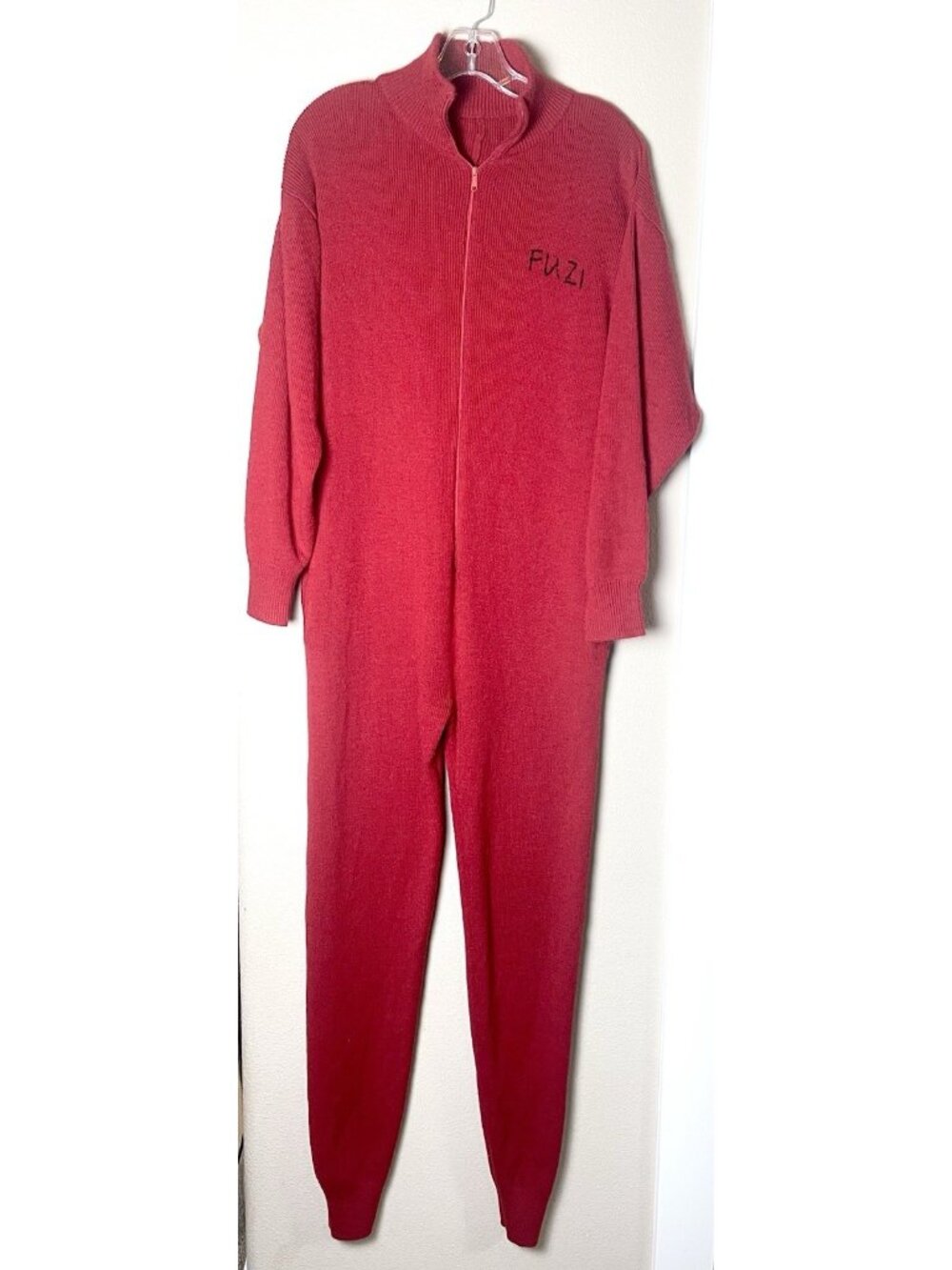 Fuzi Dance Sweater Jumpsuit M Red Romper Knit Warmer Ballet Loungewear Unitard